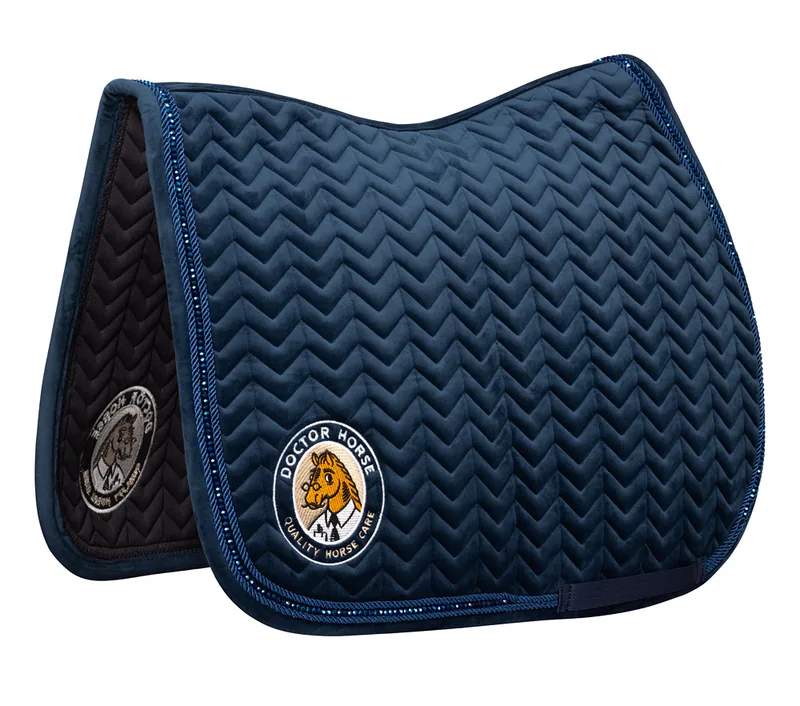 Czaprak Velvet Pearls, granatowy, z haftowanym logo Doctor Horse