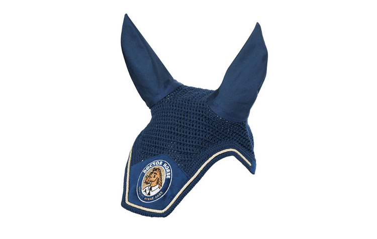 Kentucky Velvet Ear Bonnet - navy blue with Doctor Horse logo